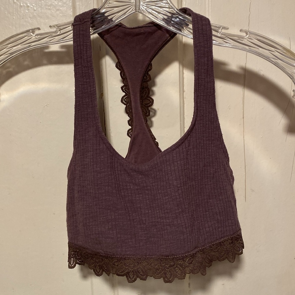 AERIE RACERBACK SCALLOP TRIM LACE BRALETTE COCOA